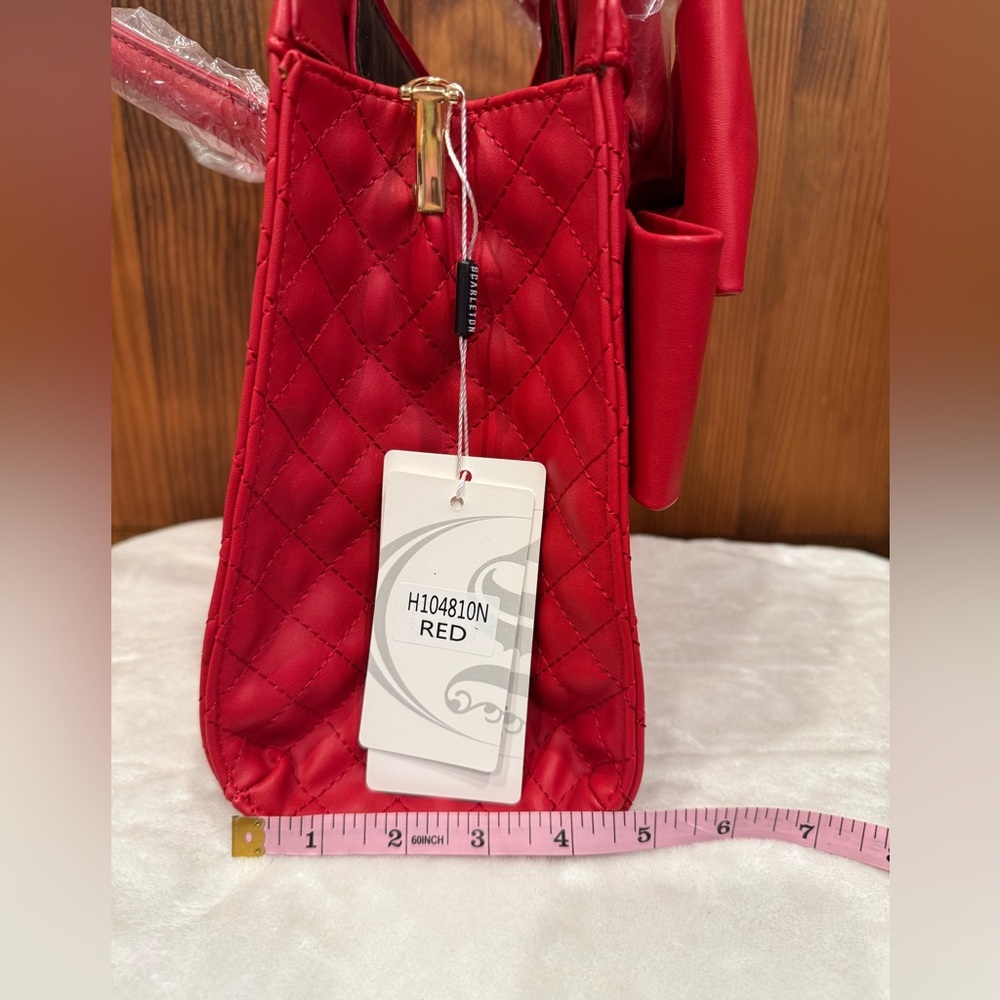Scarleton Red Quilted Bow Satchel Handbag Crossbody Vegan Leather- NWT - Picture 7 of 8